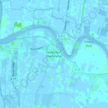 Topografische kaart Geversdorf, Niederelbe, hoogte, reliëf