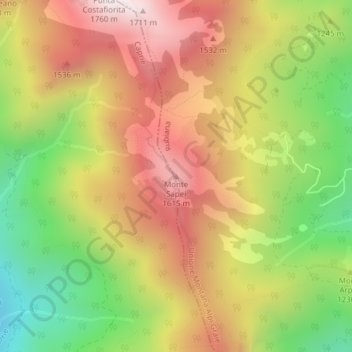 Topografische kaart Monte Sapei, hoogte, reliëf
