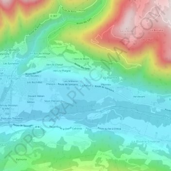 Topografische kaart La Pallud, hoogte, reliëf