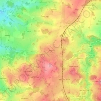 Topografische kaart La Piègerie, hoogte, reliëf