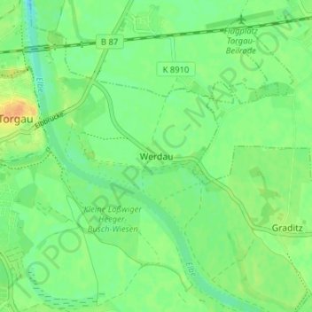 Topografische kaart Werdau, hoogte, reliëf