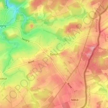 Topografische kaart Buret, hoogte, reliëf