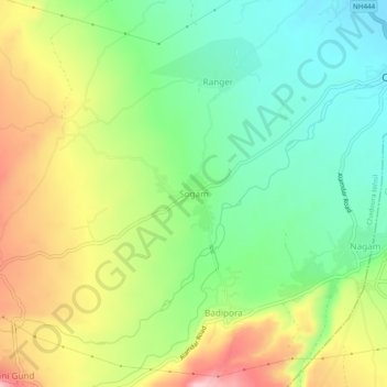 Topografische kaart Sogam, hoogte, reliëf