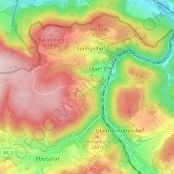 Topografische kaart Ebene, hoogte, reliëf