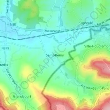 Topografische kaart Saint-Remy, hoogte, reliëf
