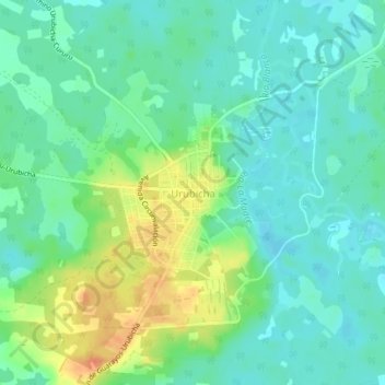 Topografische kaart Urubicha, hoogte, reliëf