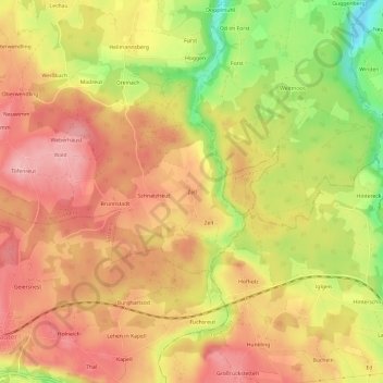 Topografische kaart Zell, hoogte, reliëf