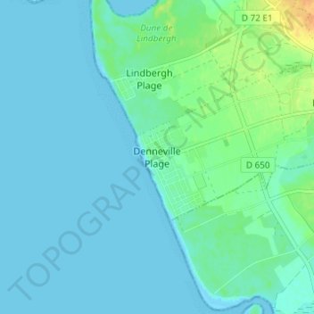Topografische kaart Denneville Plage, hoogte, reliëf
