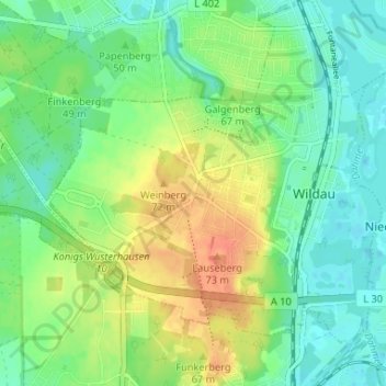 Topografische kaart Hoherlehme, hoogte, reliëf