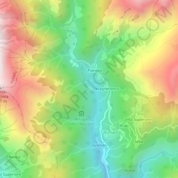 Topografische kaart Roncaccio Inferiore, hoogte, reliëf