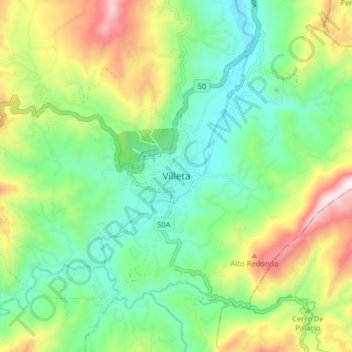 Topografische kaart Villeta, hoogte, reliëf