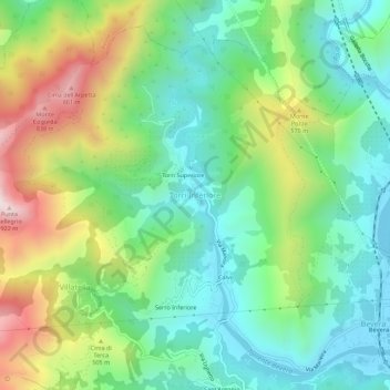 Topografische kaart Torri Inferiore, hoogte, reliëf
