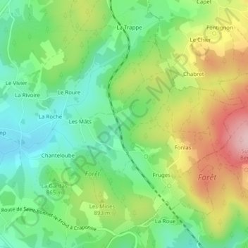 Topografische kaart Au Genier, hoogte, reliëf