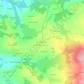 Topografische kaart Croaz Hent Letiez, hoogte, reliëf