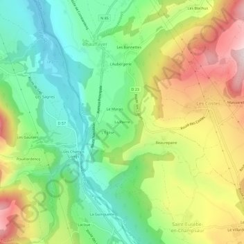 Topografische kaart La Pierre, hoogte, reliëf