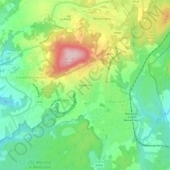 Topografische kaart Quadroni, hoogte, reliëf