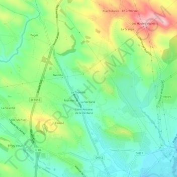 Topografische kaart La Vivarié, hoogte, reliëf