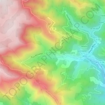 Topografische kaart Prunaret, hoogte, reliëf