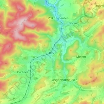 Topografische kaart Balve, hoogte, reliëf