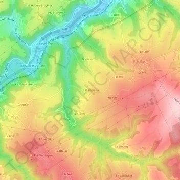 Topografische kaart La Blanchette, hoogte, reliëf