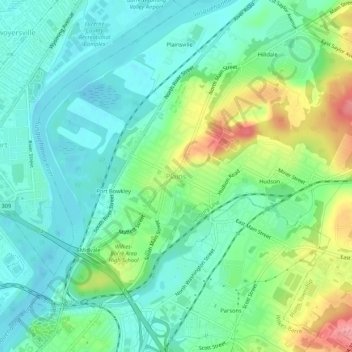Topografische kaart Plains, hoogte, reliëf