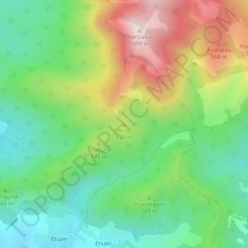 Topografische kaart Arsu, hoogte, reliëf