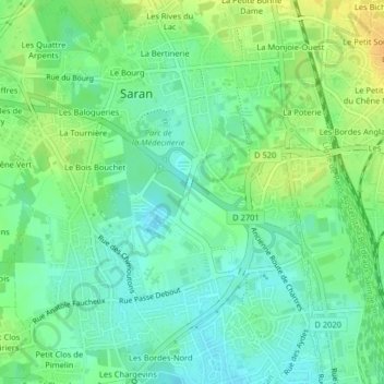 Topografische kaart Le Pensier, hoogte, reliëf