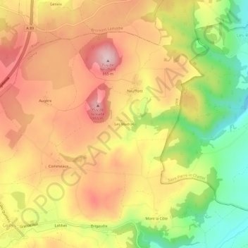 Topografische kaart Les Madras, hoogte, reliëf