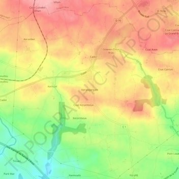 Topografische kaart Kerangargam, hoogte, reliëf
