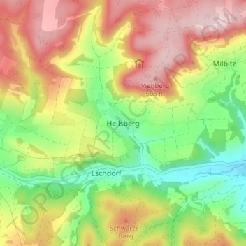 Topografische kaart Heilsberg, hoogte, reliëf