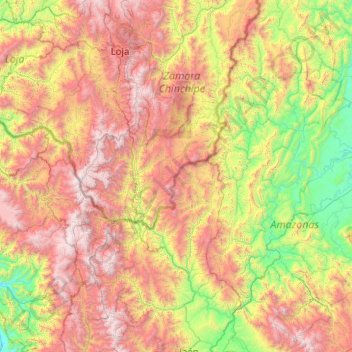 Topografische kaart Cordillera Las Sabanas, hoogte, reliëf