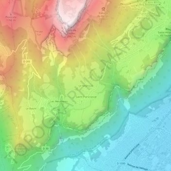 Topografische kaart Le Neyroud, hoogte, reliëf