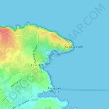 Topografische kaart Mare Morto, hoogte, reliëf