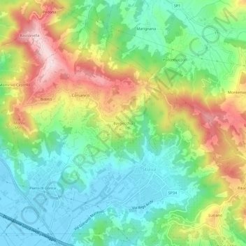 Topografische kaart Bargecchia, hoogte, reliëf