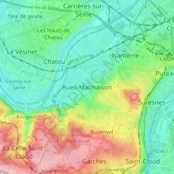Topografische kaart Rueil-Malmaison, hoogte, reliëf