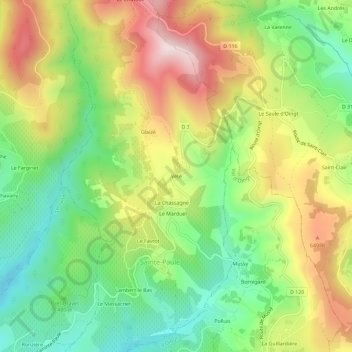 Topografische kaart Vété, hoogte, reliëf