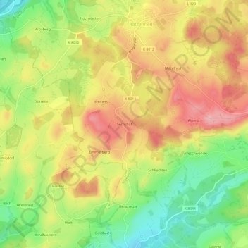 Topografische kaart Sechshöf, hoogte, reliëf