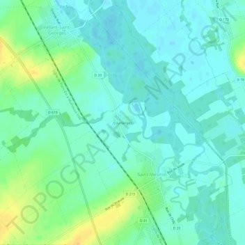 Topografische kaart Courlanges, hoogte, reliëf
