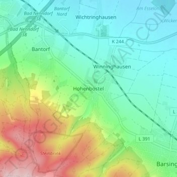 Topografische kaart Hohenbostel, hoogte, reliëf
