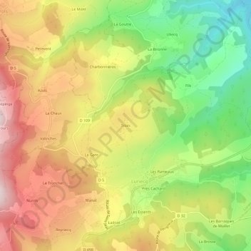 Topografische kaart Triols, hoogte, reliëf