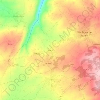 Topografische kaart Tazem, hoogte, reliëf
