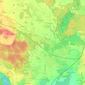 Topografische kaart Hochhaus, hoogte, reliëf