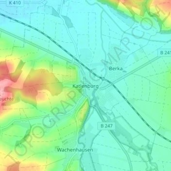 Topografische kaart Katlenburg, hoogte, reliëf