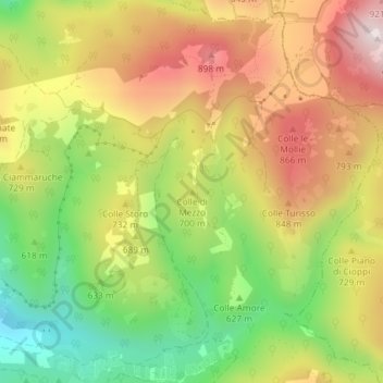 Topografische kaart Colle di Mezzo, hoogte, reliëf