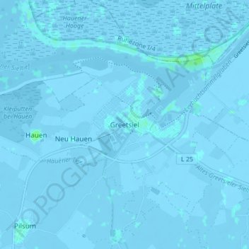 Topografische kaart Greetsiel, hoogte, reliëf