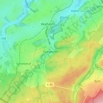 Topografische kaart Friesenrath, hoogte, reliëf