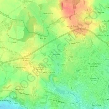 Topografische kaart La Corneillière, hoogte, reliëf