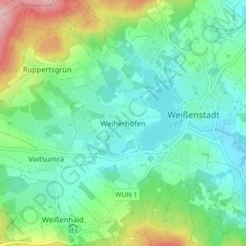 Topografische kaart Weiherhöfen, hoogte, reliëf