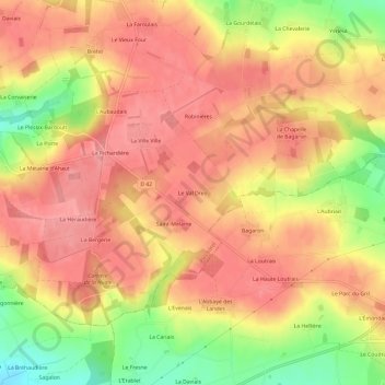 Topografische kaart Le Val Dreo, hoogte, reliëf