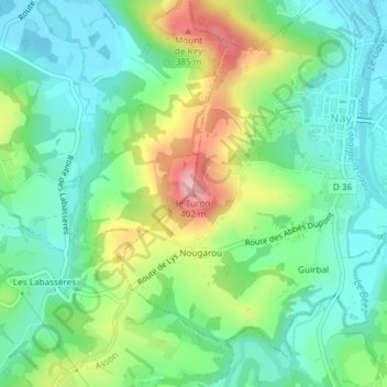 Topografische kaart le Turon, hoogte, reliëf
